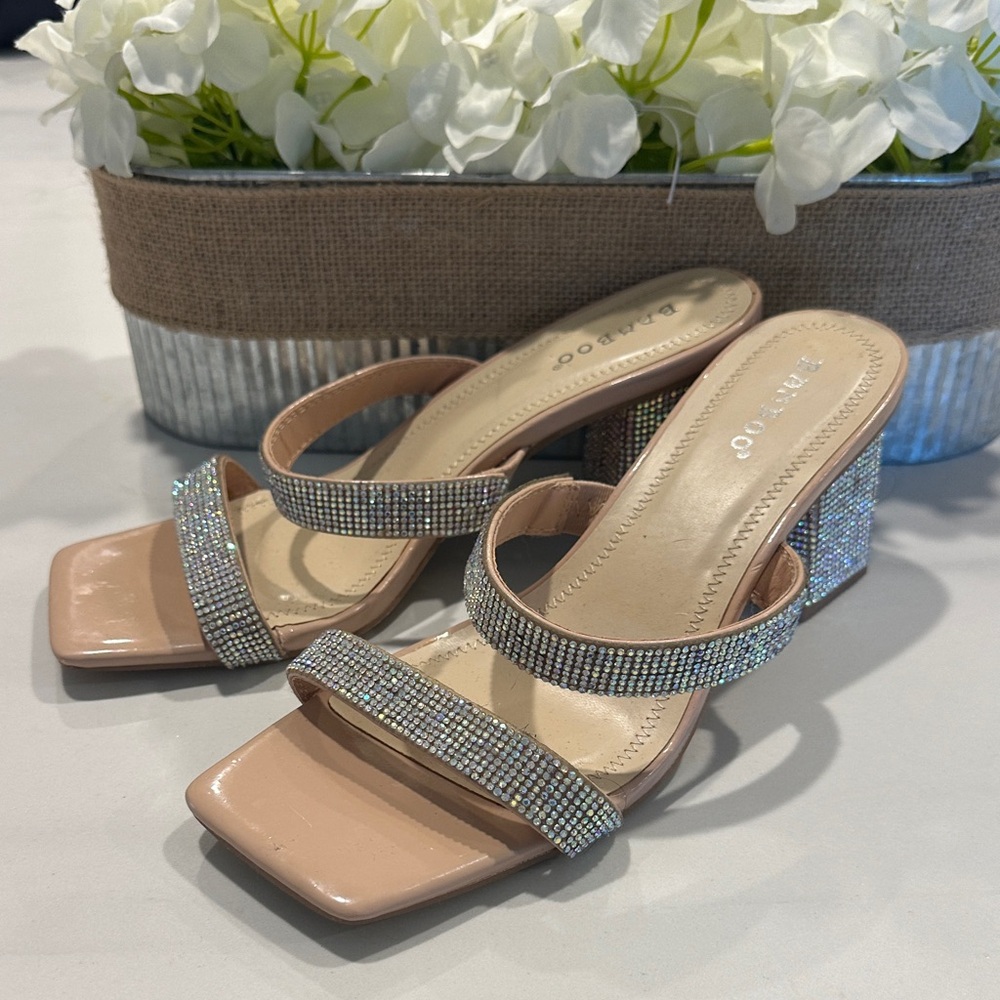 BAMBOO Nude and Silver Strappy Heels